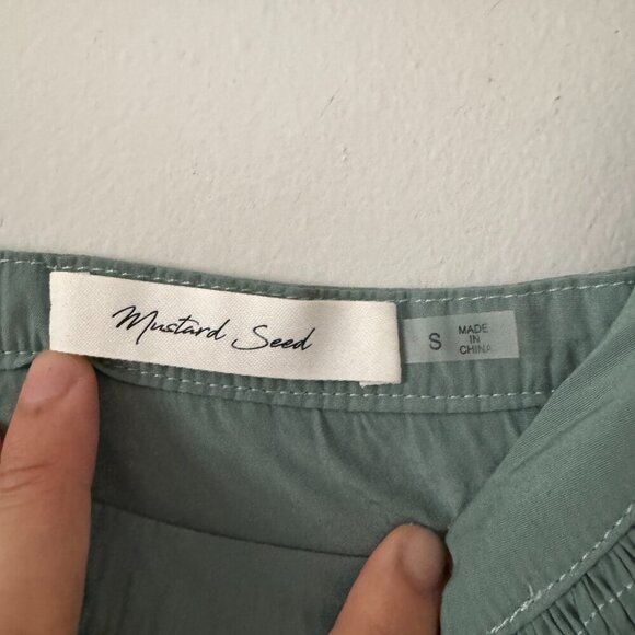 🦋 MUSTARD SEED Seafoam Green Ruffle Peplum Top Small Coquette Cottagecore - Picture 2 of 4